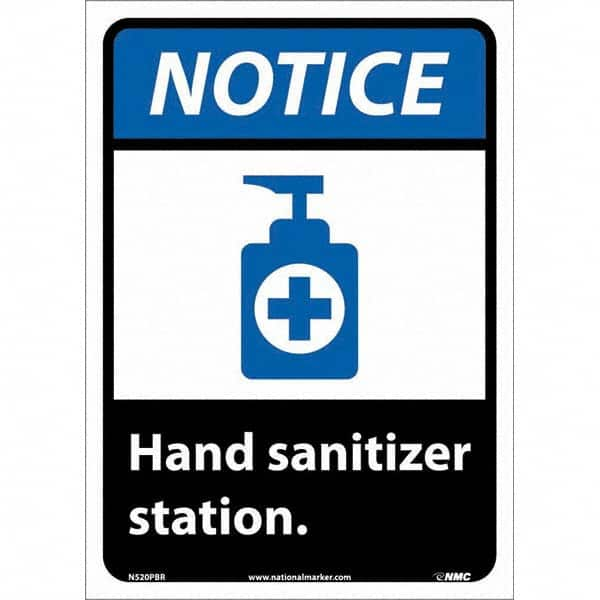 NMC - "Notice - Hand Sanitizer Station", 10" Wide x 14" High, Pressure-Sensitive Vinyl Safety Sign - All Tool & Supply