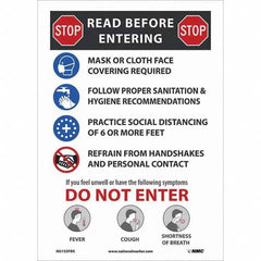 NMC - "COVID-19 - STOP - Read Before Entering", 10" Wide x 14" High, Pressure-Sensitive Vinyl Safety Sign - All Tool & Supply