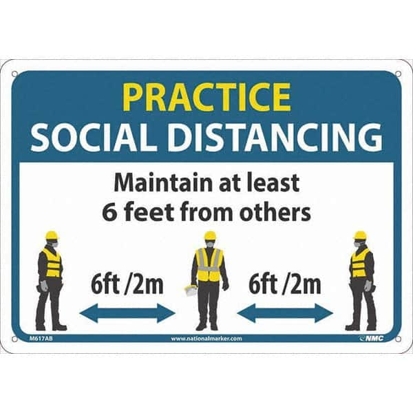 NMC - "Practice Social Distancing", 14" Wide x 10" High, Aluminum Safety Sign - All Tool & Supply