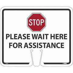 NMC - "Stop - Please Wait Here", 12-5/8" Wide x 10-3/8" High, Rigid Plastic Safety Sign - All Tool & Supply