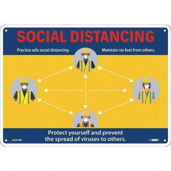 NMC - "Social Distancing", 14" Wide x 10" High, Rigid Plastic Safety Sign - All Tool & Supply