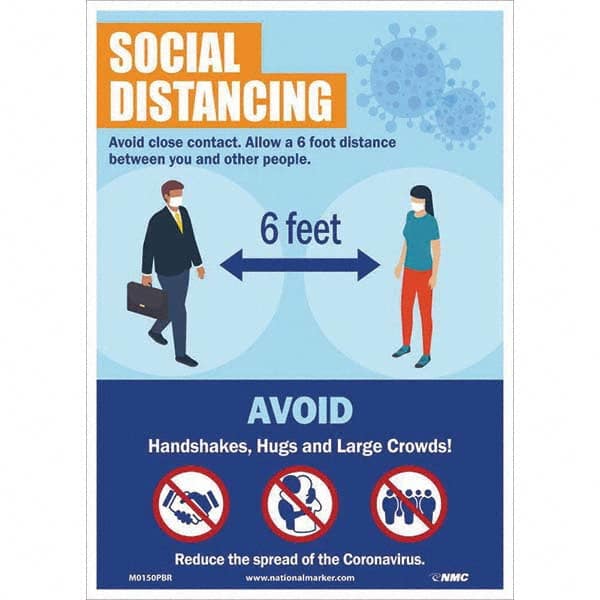 NMC - "COVID-19 - Social Distancing - Avoid Close Contact", 10" Wide x 14" High, Pressure-Sensitive Vinyl Safety Sign - All Tool & Supply