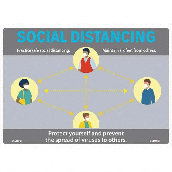 NMC - "Social Distancing", 14" Wide x 10" High, Pressure-Sensitive Vinyl Safety Sign - All Tool & Supply