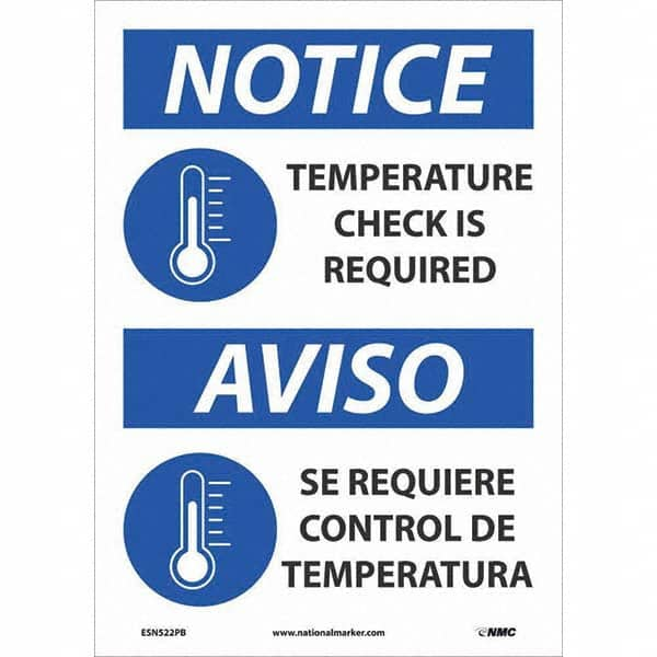 NMC - "Notice - Temperature Check is Required", 10" Wide x 14" High, Pressure-Sensitive Vinyl Safety Sign - All Tool & Supply