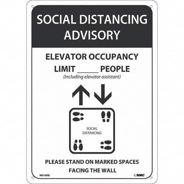 NMC - "Social Distancing Advisory Elevatory Occupancy", 10" Wide x 14" High, Rigid Plastic Safety Sign - All Tool & Supply