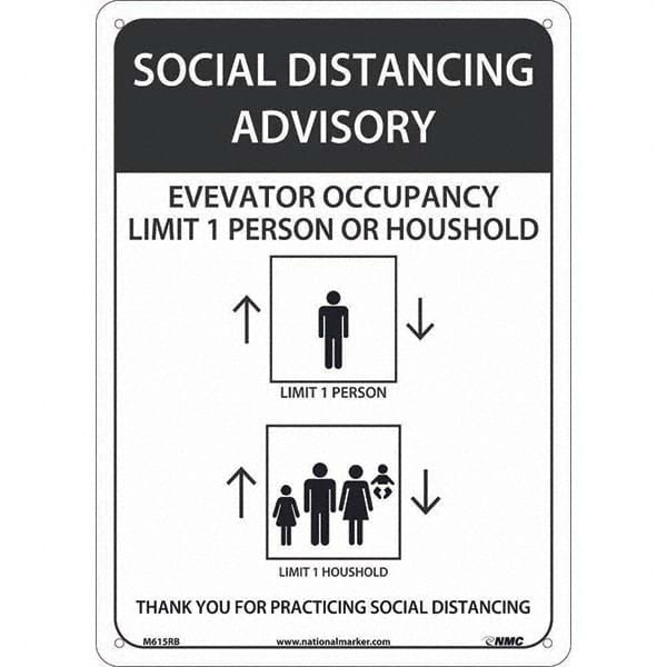 NMC - "Social Distancing Advisory Elevatory Occupancy", 10" Wide x 14" High, Rigid Plastic Safety Sign - All Tool & Supply