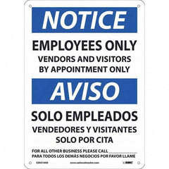 NMC - "Notice - Employees Only", 10" Wide x 14" High, Aluminum Safety Sign - All Tool & Supply