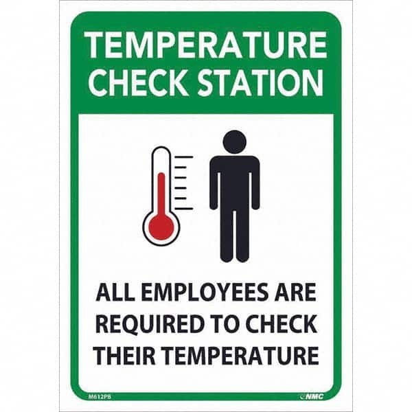 NMC - "Temperature Check Station", 10" Wide x 14" High, Pressure-Sensitive Vinyl Safety Sign - All Tool & Supply