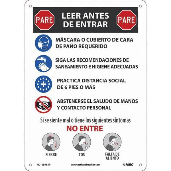 NMC - "COVID-19 - STOP - Read Before Entering", 10" Wide x 14" High, Rigid Plastic Safety Sign - All Tool & Supply