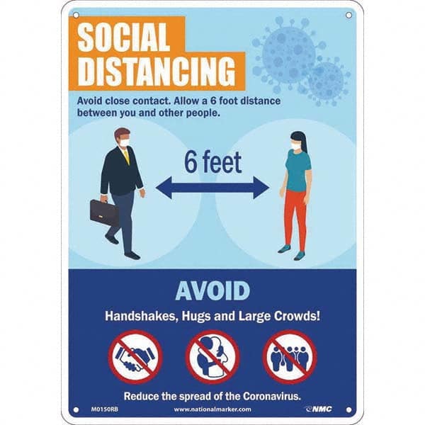 NMC - "COVID-19 - Social Distancing - Avoid Close Contact", 10" Wide x 14" High, Rigid Plastic Safety Sign - All Tool & Supply