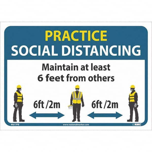 NMC - "Practice Social Distancing", 14" Wide x 10" High, Pressure-Sensitive Vinyl Safety Sign - All Tool & Supply