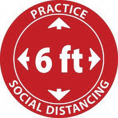 Safety Label: ″Practice Social Distancing 6 ft″, Round, 4″ Dia Removable Adhesive, Vinyl