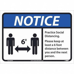 NMC - "Notice - Practice Social Distancing", 14" Wide x 10" High, Pressure-Sensitive Vinyl Safety Sign - All Tool & Supply