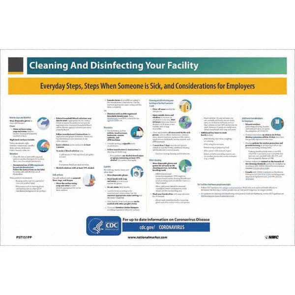 NMC - "COVID-19 - Cleaning and Disinfecting Your Facility", 18" Wide x 12" High, Paper Safety Sign - All Tool & Supply