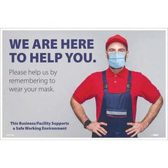 NMC - "COVID-19 - We Are Here To Help You", 18" Wide x 12" High, Vinyl Safety Sign - All Tool & Supply