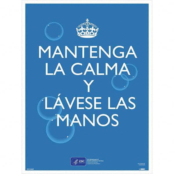 NMC - "COVID-19 - Mantenga La Calma Y L\xE1vese Las Manos", 18" Wide x 24" High, Paper Safety Sign - All Tool & Supply