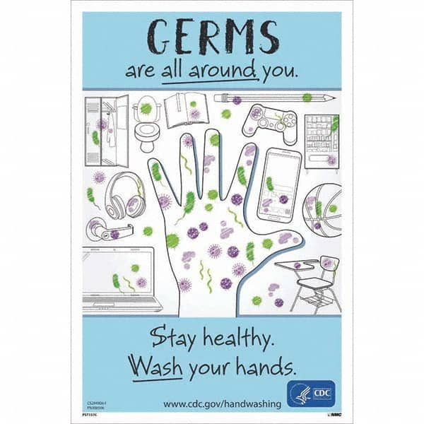 NMC - "COVID-19 - Germs Are All Around You", 12" Wide x 18" High, Vinyl Safety Sign - All Tool & Supply