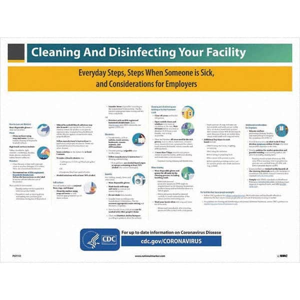 NMC - "COVID-19 - Cleaning and Disinfecting Your Facility", 24" Wide x 18" High, Paper Safety Sign - All Tool & Supply