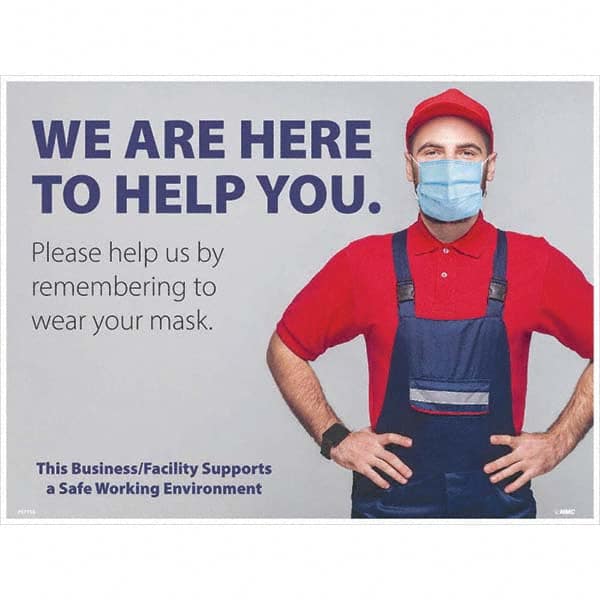 NMC - "COVID-19 - We Are Here To Help You", 24" Wide x 18" High, Paper Safety Sign - All Tool & Supply