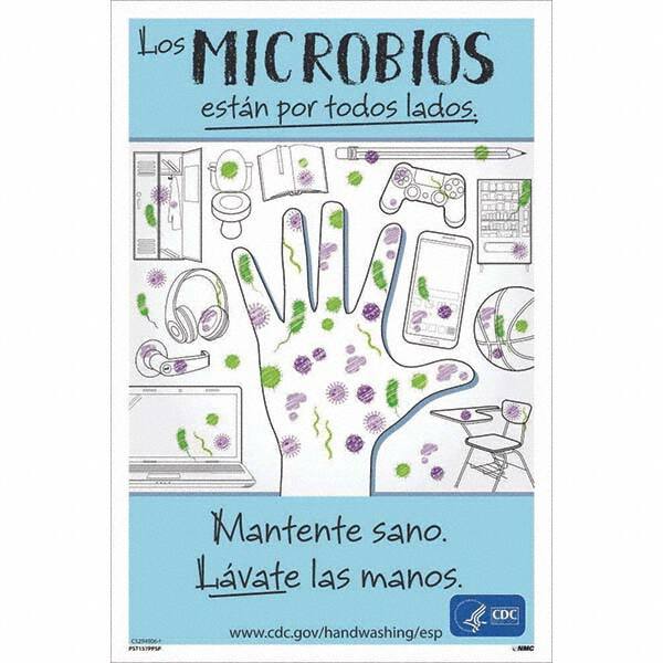 NMC - "COVID-19 - Los Microbios Est\xE1n Por Todos Lados", 12" Wide x 18" High, Paper Safety Sign - All Tool & Supply