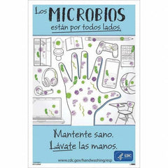 NMC - "COVID-19 - Los Microbios Est\xE1n Por Todos Lados", 12" Wide x 18" High, Paper Safety Sign - All Tool & Supply