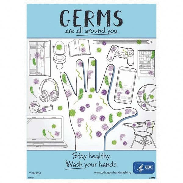 NMC - "COVID-19 - Germs Are All Around You", 18" Wide x 24" High, Paper Safety Sign - All Tool & Supply