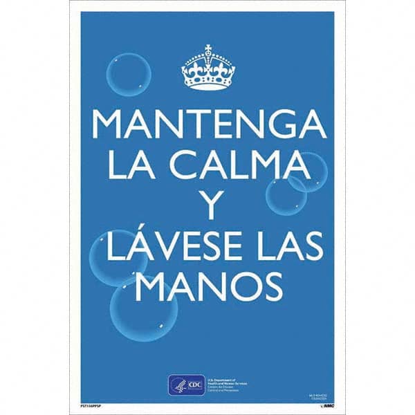 NMC - "COVID-19 - Mantenga La Calma Y L\xE1vese Las Manos", 12" Wide x 18" High, Paper Safety Sign - All Tool & Supply