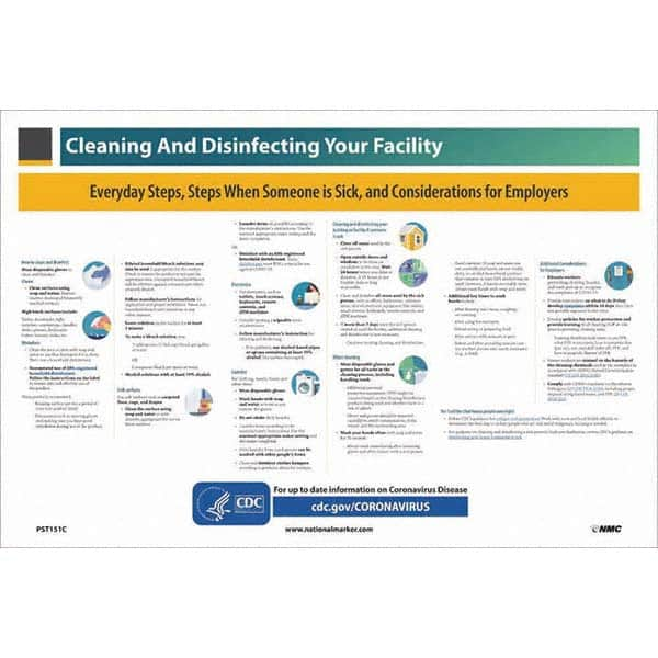 NMC - "COVID-19 - Cleaning and Disinfecting Your Facility", 18" Wide x 12" High, Vinyl Safety Sign - All Tool & Supply