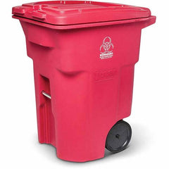 Toter - Biohazardous & Step-Open Trash Cans; Label: Bio-Hazard ; Capacity (Gal.): 96 ; Shape: Rectangular ; Color/Finish: Red ; Material: Polyethylene ; Height (Decimal Inch): 53.2500 - Exact Industrial Supply