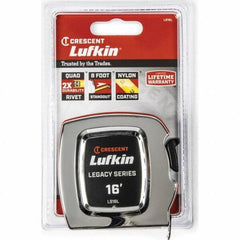 Lufkin - Tape Measures; Length (Feet): 16.00 ; Width (Inch): 1 ; Graduation (Inch): 1/32; 1/16 ; Blade Material: Steel ; Case Material: Chrome ; Blade Color: Yellow - Exact Industrial Supply