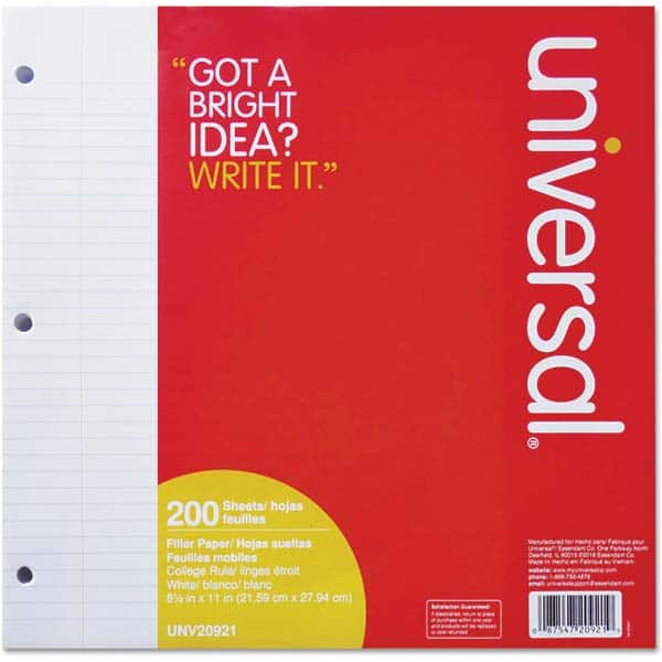 UNIVERSAL - Note Pads, Writing Pads & Notebooks Writing Pads & Notebook Type: Filler Paper Size: 8-1/2 x 11 - All Tool & Supply