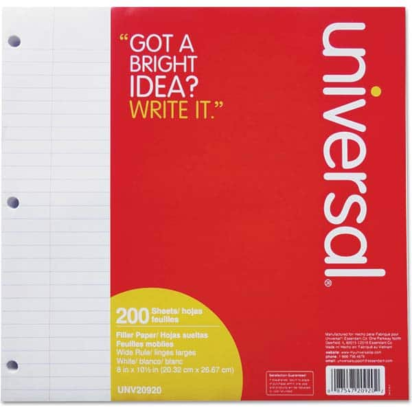 UNIVERSAL - Note Pads, Writing Pads & Notebooks Writing Pads & Notebook Type: Filler Paper Size: 8 x 10-1/2 - All Tool & Supply