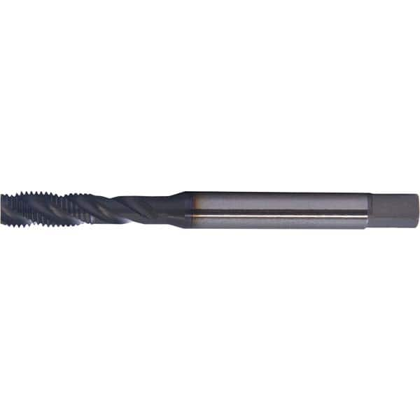 Spiral Flute Tap: #8-36, DIN, 3 Flute, Modified Bottoming, 2B Class of Fit, HSS-E, Hardlube Finish 0.827″ Thread Length, 2.4803″ OAL, Right Hand Flute, Right Hand Thread, Series PER-980SF