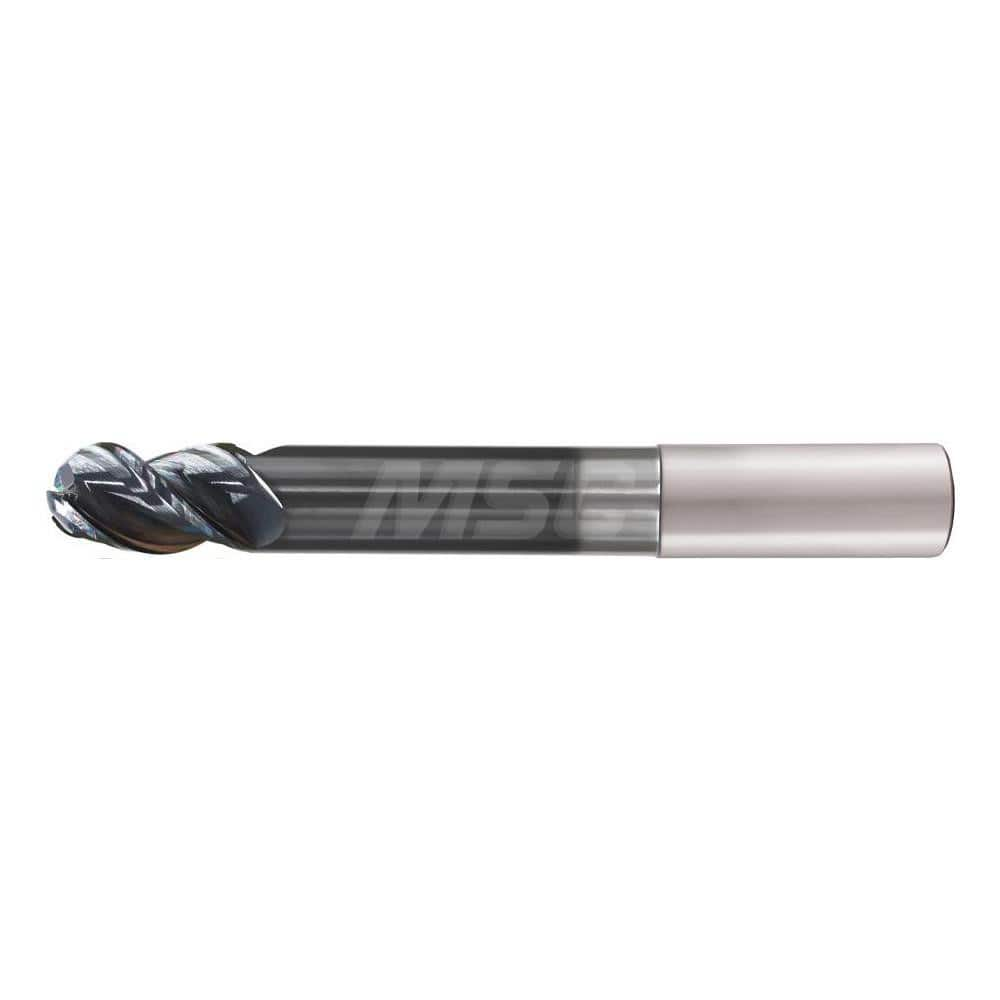 Ball End Mill: 0.375″ Dia, 3 Flute, Solid Carbide 3″ OAL, 3/8″ Shank Dia, 45 ° Helix, DLC Coated, Single End, Series Flash Solid