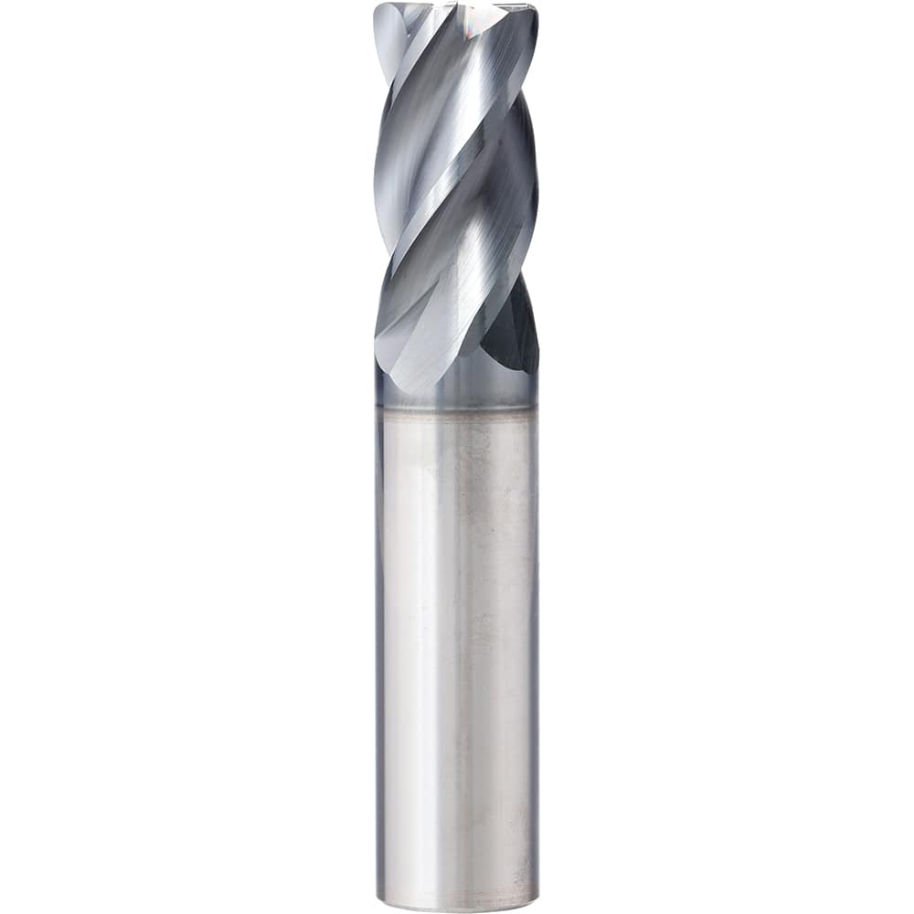 Square End Mill: 3/8'' Dia, 1-3/4'' LOC, 3/8'' Shank Dia, 4'' OAL, 4 Flutes, Solid Carbide AlCrN Finish, 45 ° Helix, Centercutting, Series XP