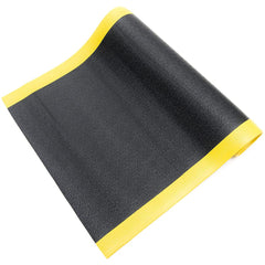 Anti-Fatigue Mat: 8' Length, 3' Wide, 3/8″ Thick, Vinyl, Beveled Edge, Light-Duty Textured, Black & Yellow, Dry