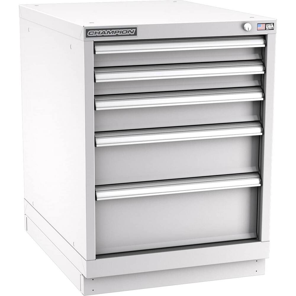 Champion Tool Storage - Modular Storage Cabinets; Type: Desk-Height Narrow Width Drawer Cabinet ; Number of Drawers: 5.000 ; Height (Inch): 29-7/8 ; Width (Inch): 22-3/16 ; Depth (Inch): 28-1/2 ; Color: Light Gray - Exact Industrial Supply