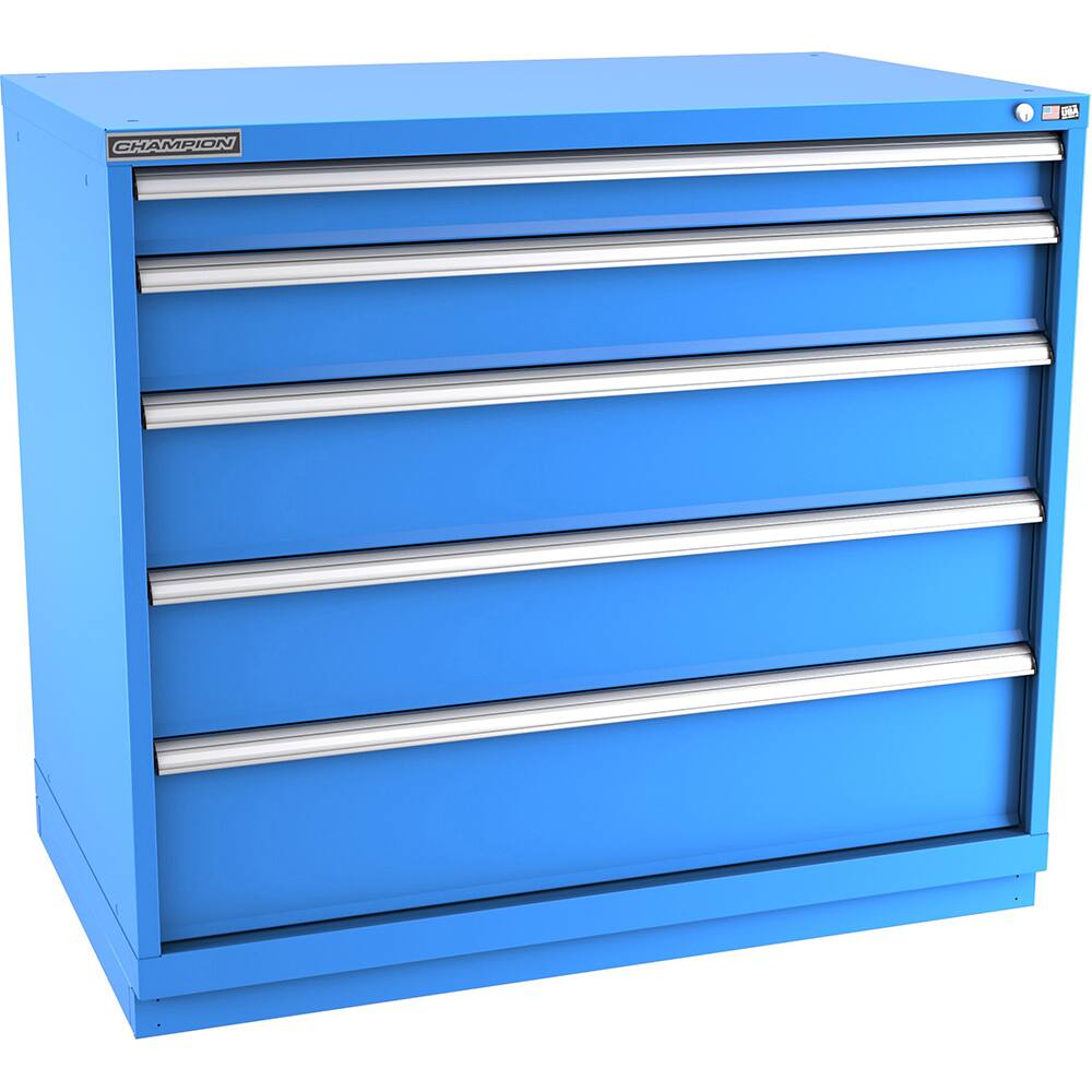 Champion Tool Storage - Modular Storage Cabinets; Type: Counter-Height Extra Width Drawer Cabinet ; Number of Drawers: 5.000 ; Height (Inch): 41-3/4 ; Width (Inch): 47 ; Depth (Inch): 28-1/2 ; Color: Bright Blue - Exact Industrial Supply