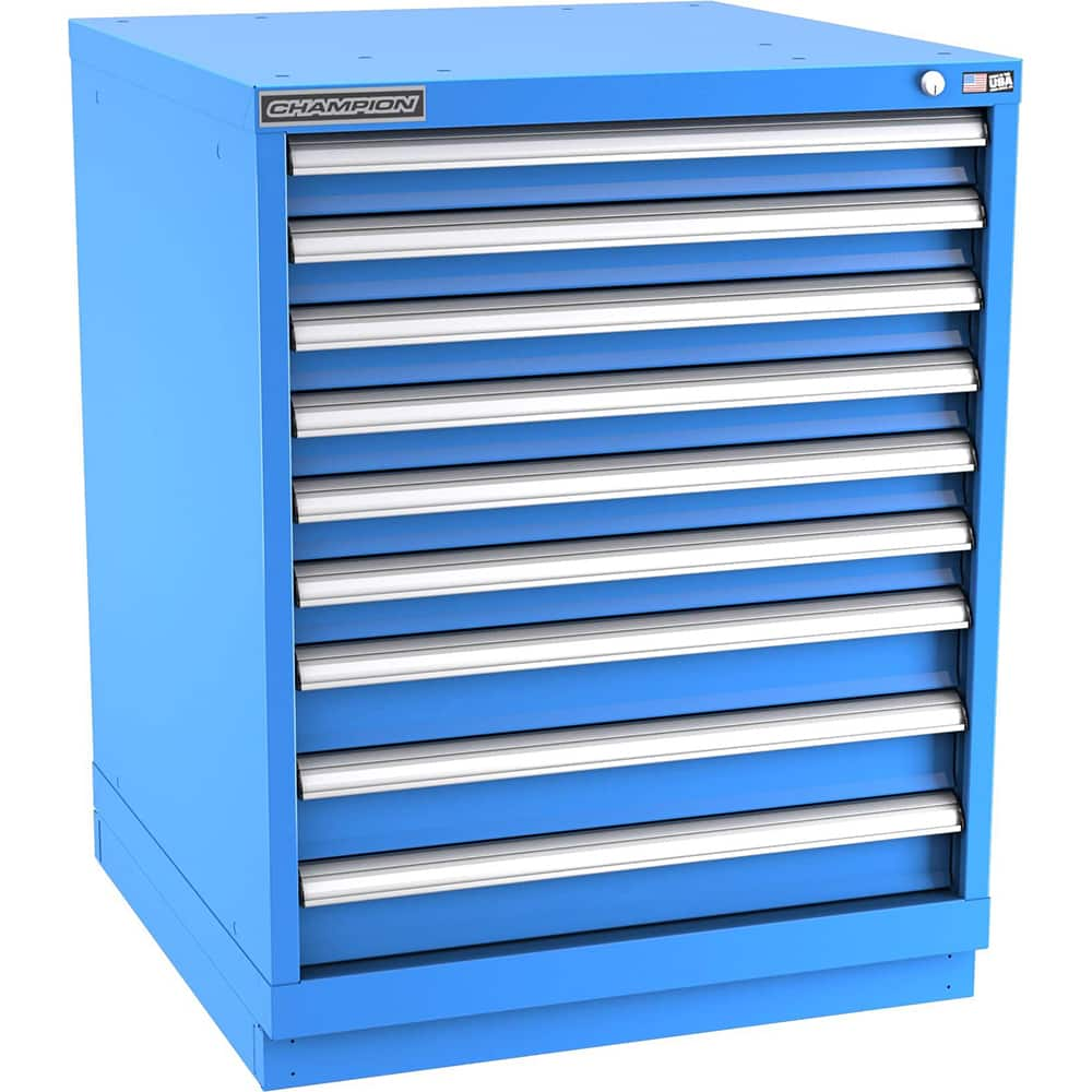 Champion Tool Storage - Modular Storage Cabinets; Type: Bench-Height Standard Width Drawer Cabinet ; Number of Drawers: 9.000 ; Height (Inch): 35-7/8 ; Width (Inch): 28-1/4 ; Depth (Inch): 28-1/2 ; Color: Bright Blue - Exact Industrial Supply