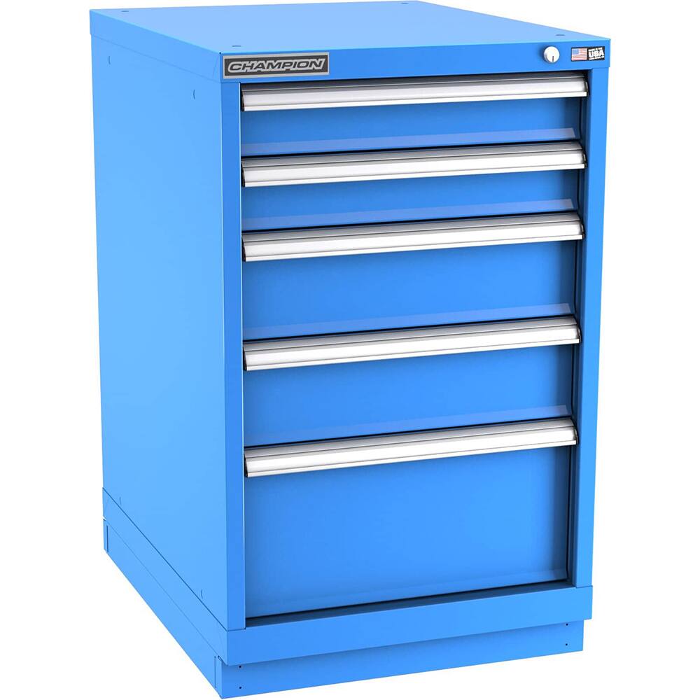 Champion Tool Storage - Modular Storage Cabinets; Type: Bench-Height Narrow Width Drawer Cabinet ; Number of Drawers: 5.000 ; Height (Inch): 35-7/8 ; Width (Inch): 22-3/16 ; Depth (Inch): 28-1/2 ; Color: Bright Blue - Exact Industrial Supply