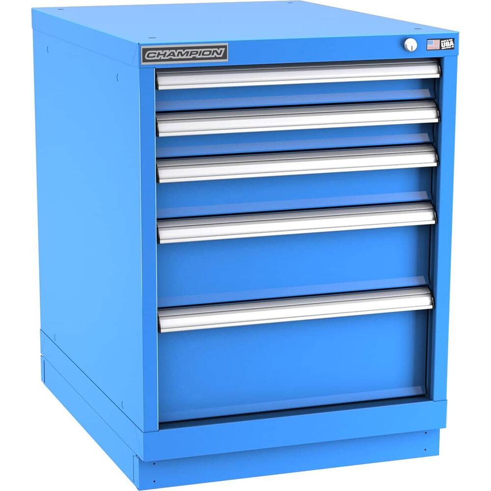 Champion Tool Storage - Modular Storage Cabinets; Type: Desk-Height Narrow Width Drawer Cabinet ; Number of Drawers: 5.000 ; Height (Inch): 29-7/8 ; Width (Inch): 22-3/16 ; Depth (Inch): 28-1/2 ; Color: Bright Blue - Exact Industrial Supply