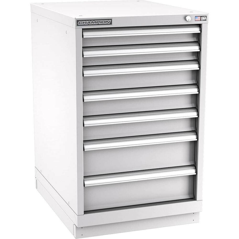 Champion Tool Storage - Modular Storage Cabinets; Type: Bench-Height Narrow Width Drawer Cabinet ; Number of Drawers: 7.000 ; Height (Inch): 35-7/8 ; Width (Inch): 22-3/16 ; Depth (Inch): 28-1/2 ; Color: Light Gray - Exact Industrial Supply