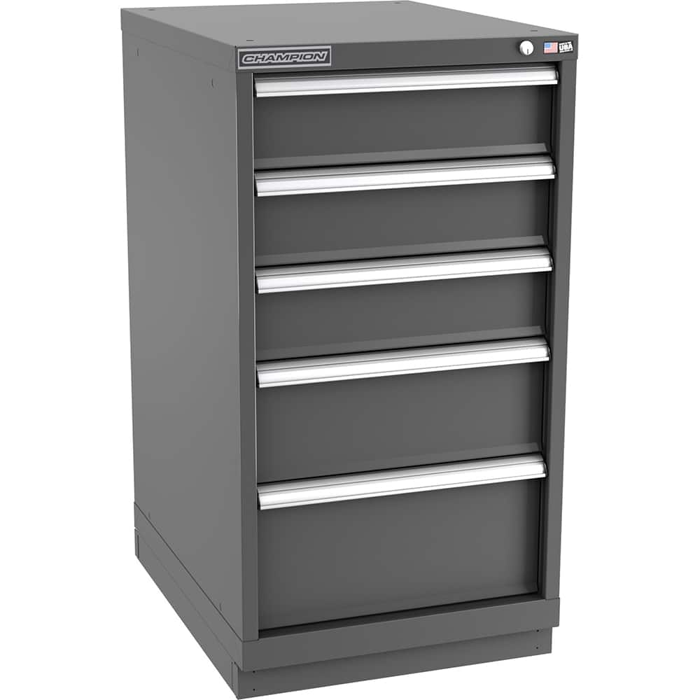 Champion Tool Storage - Modular Storage Cabinets; Type: Counter-Height Narrow Width Drawer Cabinet ; Number of Drawers: 5.000 ; Height (Inch): 41-3/4 ; Width (Inch): 22-3/16 ; Depth (Inch): 28-1/2 ; Color: Dark Gray - Exact Industrial Supply