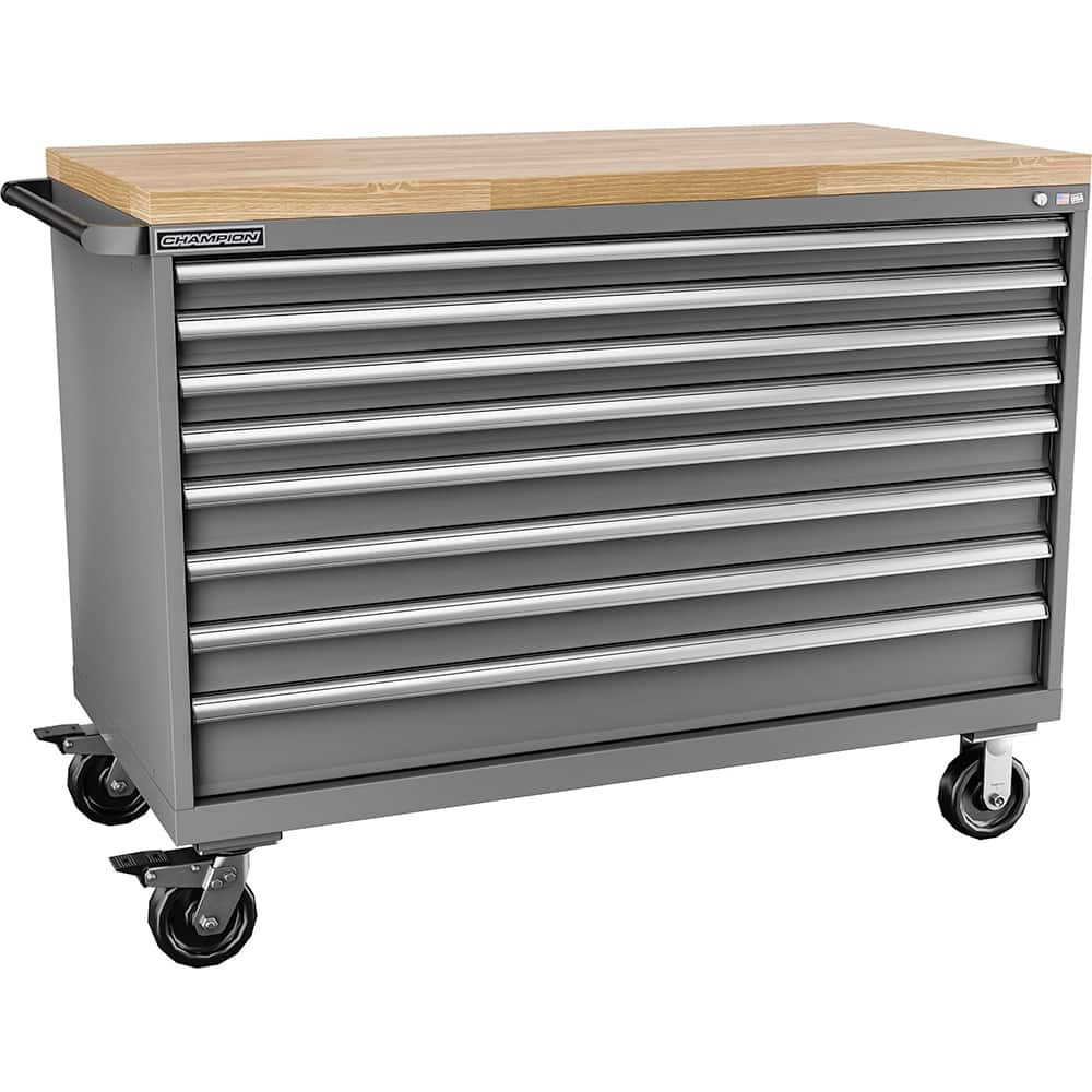 Champion Tool Storage - Mobile Work Centers; Type: Standard Depth Butcher Block Top Cabinet ; Load Capacity (Lb.): 440.000 ; Number of Drawers: 8 ; Width (Inch): 56-1/2 ; Depth (Inch): 28-1/2 ; Height (Inch): 43-1/4 - Exact Industrial Supply