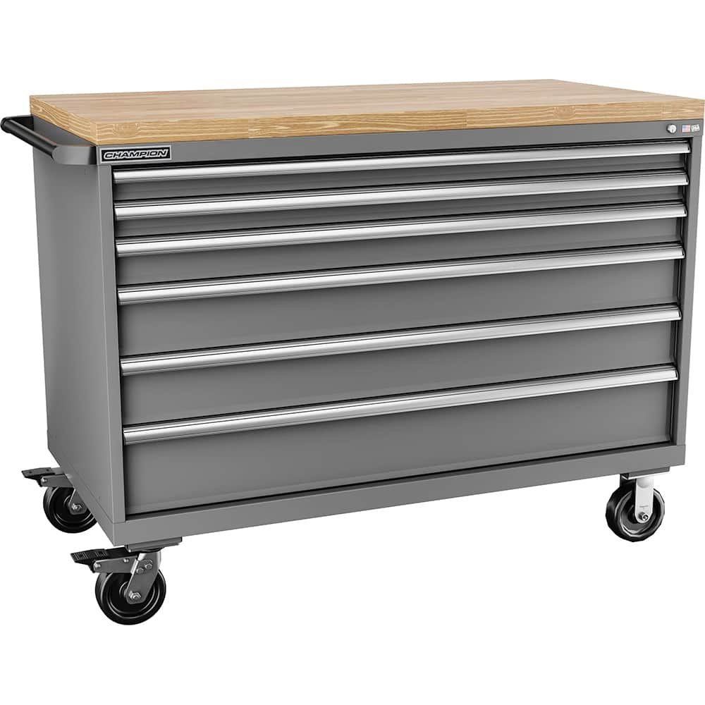 Champion Tool Storage - Mobile Work Centers; Type: Standard Depth Butcher Block Top Cabinet ; Load Capacity (Lb.): 440.000 ; Number of Drawers: 6 ; Width (Inch): 56-1/2 ; Depth (Inch): 28-1/2 ; Height (Inch): 43-1/4 - Exact Industrial Supply