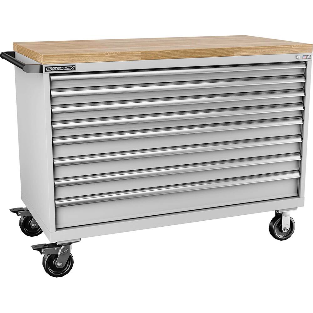 Champion Tool Storage - Mobile Work Centers; Type: Standard Depth Butcher Block Top Cabinet ; Load Capacity (Lb.): 440.000 ; Number of Drawers: 8 ; Width (Inch): 56-1/2 ; Depth (Inch): 28-1/2 ; Height (Inch): 43-1/4 - Exact Industrial Supply