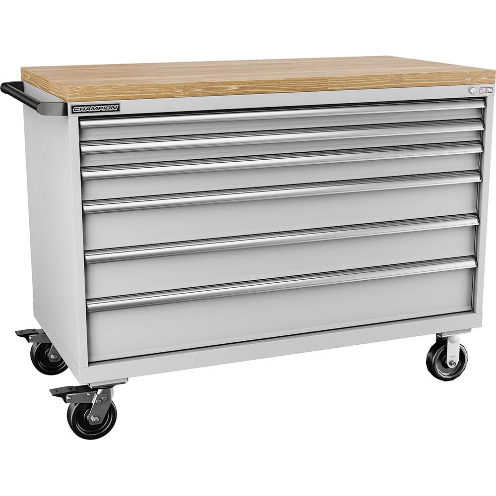 Champion Tool Storage - Mobile Work Centers; Type: Standard Depth Butcher Block Top Cabinet ; Load Capacity (Lb.): 440.000 ; Number of Drawers: 6 ; Width (Inch): 56-1/2 ; Depth (Inch): 28-1/2 ; Height (Inch): 43-1/4 - Exact Industrial Supply