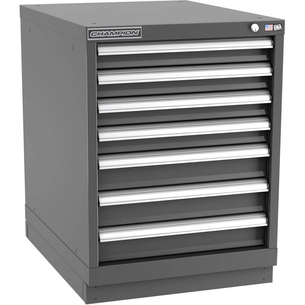 Champion Tool Storage - Modular Storage Cabinets; Type: Desk-Height Narrow Width Drawer Cabinet ; Number of Drawers: 7.000 ; Height (Inch): 29-7/8 ; Width (Inch): 22-3/16 ; Depth (Inch): 28-1/2 ; Color: Dark Gray - Exact Industrial Supply