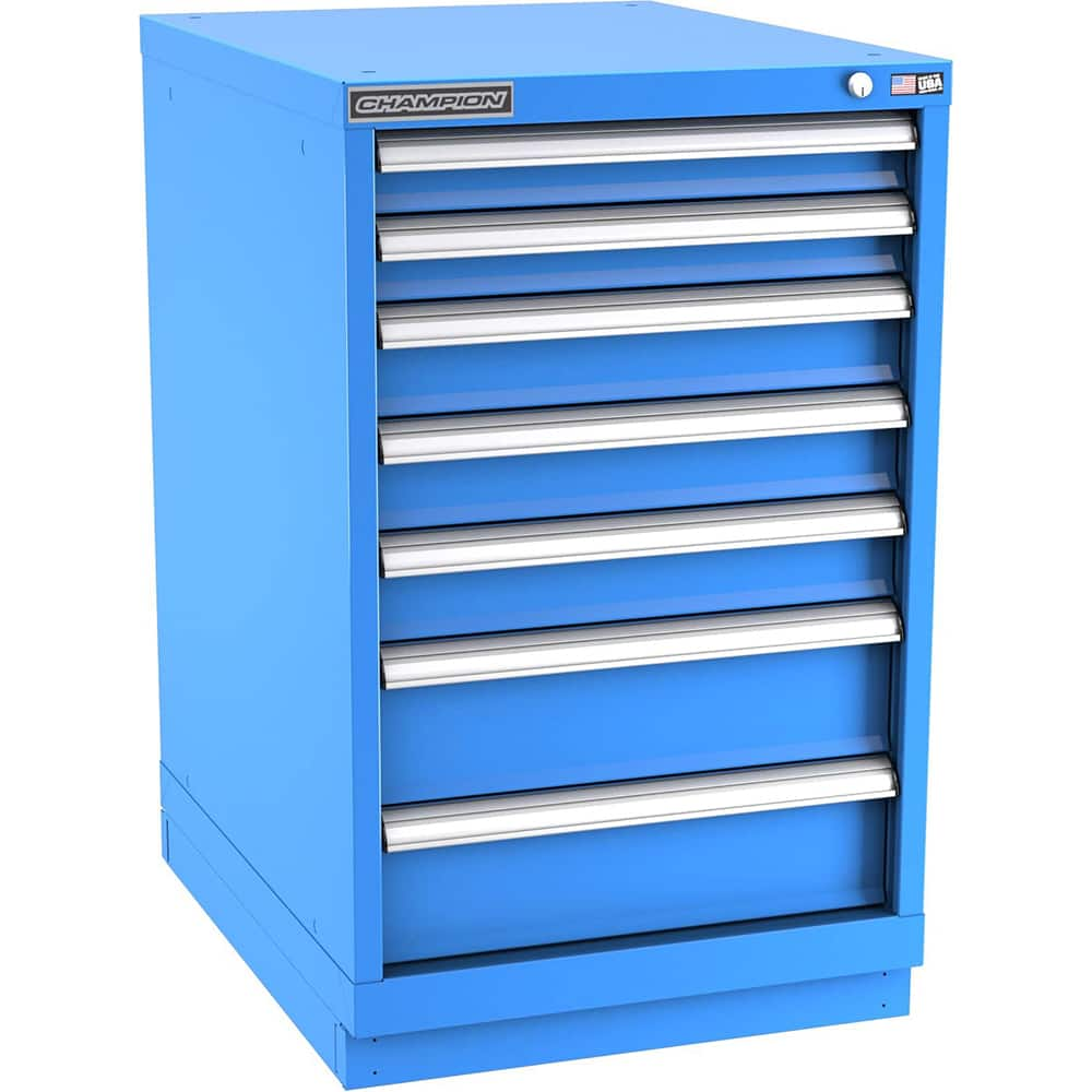 Champion Tool Storage - Modular Storage Cabinets; Type: Bench-Height Narrow Width Drawer Cabinet ; Number of Drawers: 7.000 ; Height (Inch): 35-7/8 ; Width (Inch): 22-3/16 ; Depth (Inch): 28-1/2 ; Color: Bright Blue - Exact Industrial Supply