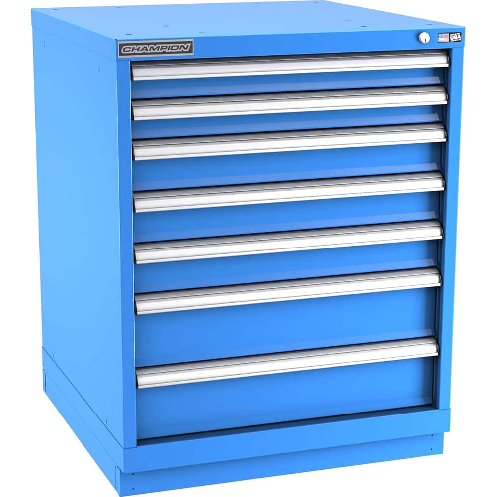 Champion Tool Storage - Modular Storage Cabinets; Type: Bench-Height Standard Width Drawer Cabinet ; Number of Drawers: 7.000 ; Height (Inch): 35-7/8 ; Width (Inch): 28-1/4 ; Depth (Inch): 28-1/2 ; Color: Bright Blue - Exact Industrial Supply